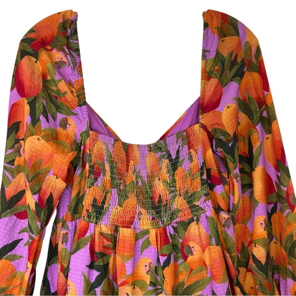 Farm Rio - NWT, Women’s ‘Mango Macaws’ Long-Sleeve Mini Dress in Lilac - Small - Picture 6 of 17